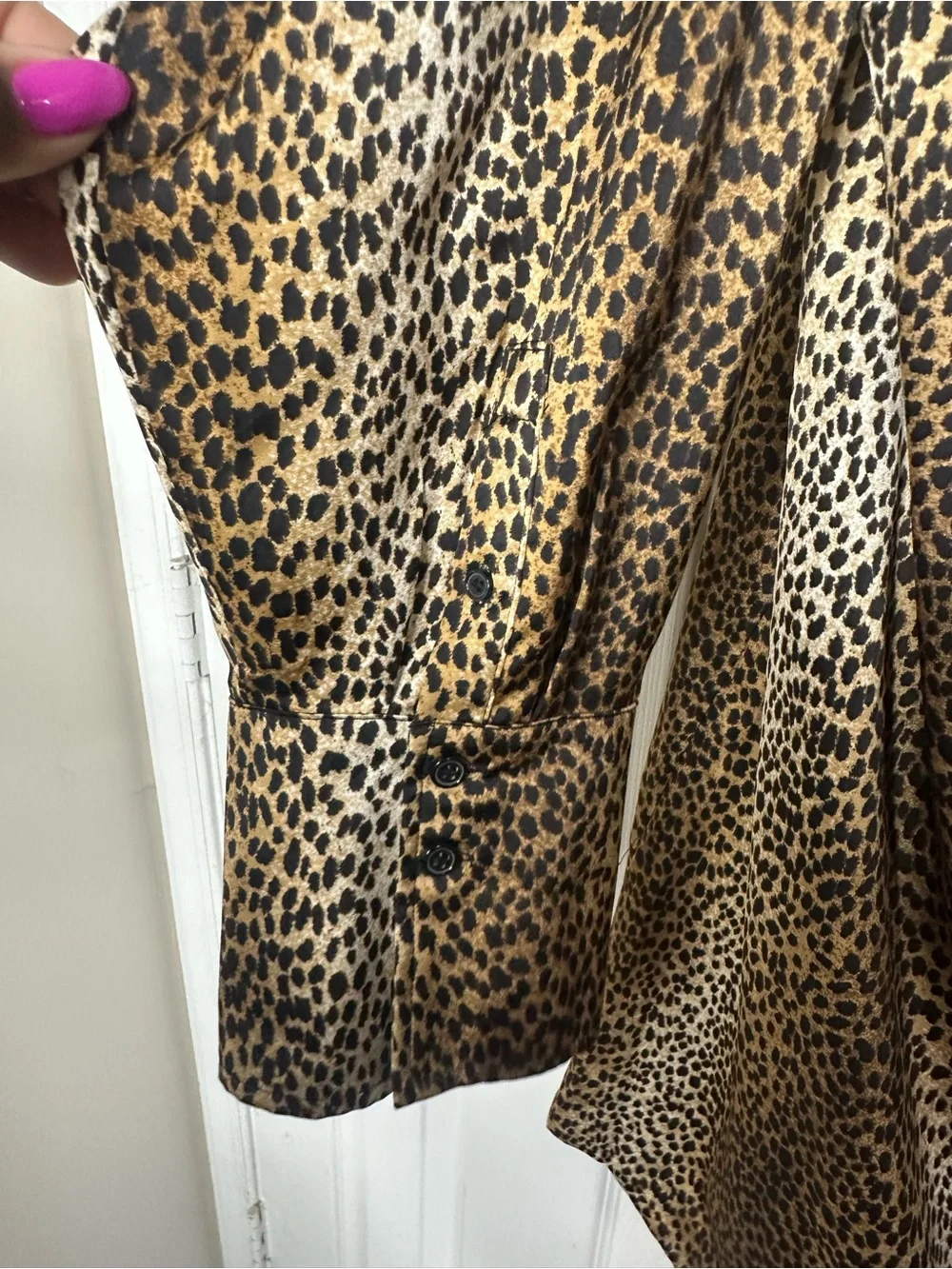 H&M XXL Leopard Print Satin Tie Neck Long Sleeve Shift Dress